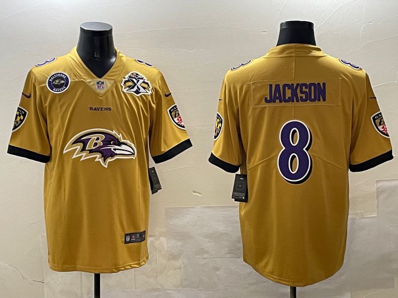 Men Baltimore Ravens #8 Jackson Yellow Nike Team Logo 2025 NFL Jersey style 4->houston astros->MLB Jersey